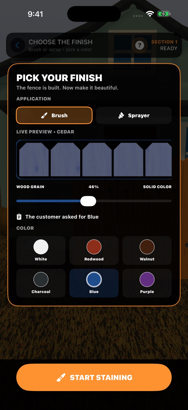 Choosing a wood stain finish in Picket Zen